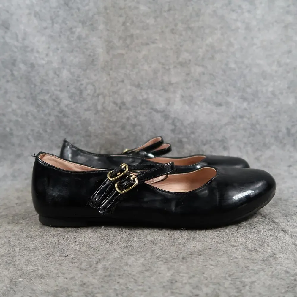 Girls Dress Shoes Mary Jane Ballet Flats Kids 3 Black Patent Buckle Straps